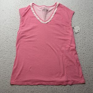 Sleep Sense Women's Small Sleepwear Pajama Top Pink White Polka Dot Lace Trim